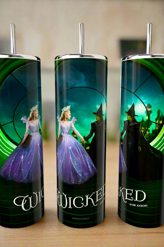 Tumbler showing wicked design at a 360 degree view 