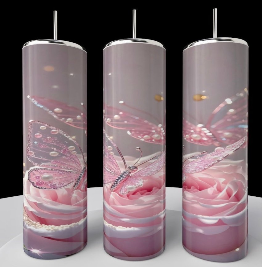 Rose Butterfly 20oz Stainless Steel Tumbler