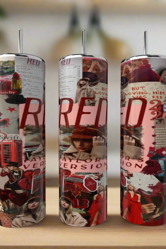 RED Collage Taylor Swift 20oz Skinny Tumbler
