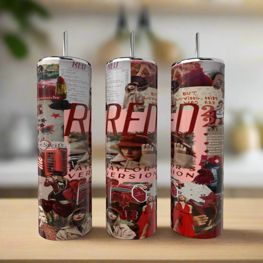 RED Collage Taylor Swift 20oz Skinny Tumbler