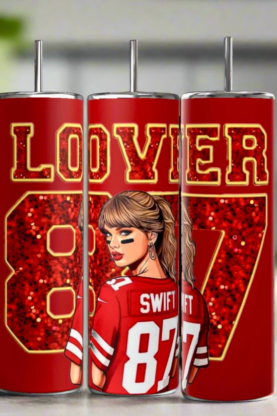 Three tall red tumblers from Kreative Kreationz, named 