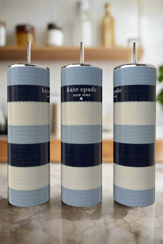 Kate Spade Blue Stripe 20oz Skinny Tumbler