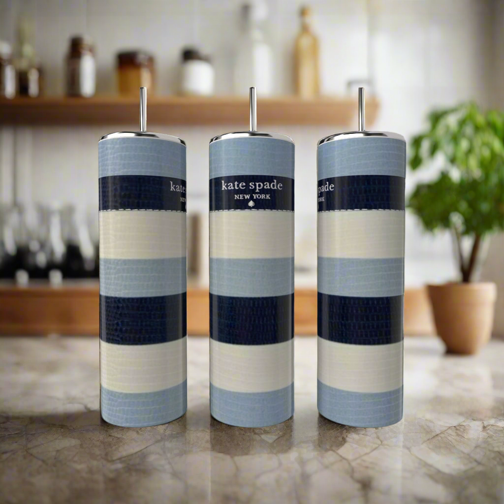 Kate Spade Blue Stripe 20oz Skinny Tumbler