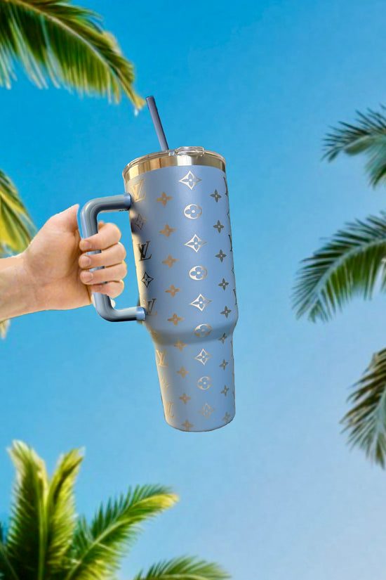 LV Inspired 40oz Grey-Blue Engraved Tumbler
