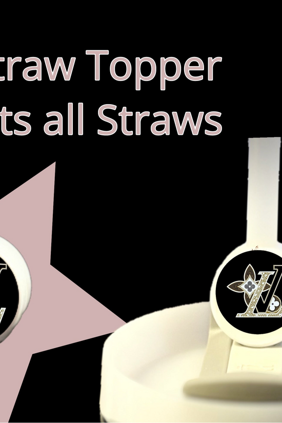 The LV Straw Topper by Kreative Kreationz, featuring a round silicone design with a black background and decorative 