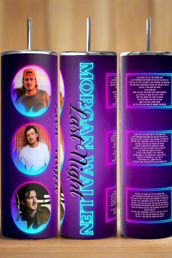 Explore Kreative Kreationz's luxury-like Morgan Wallen 20oz Tumblers, crafted from top-tier stainless steel. This neon-themed set features a central tumbler with 