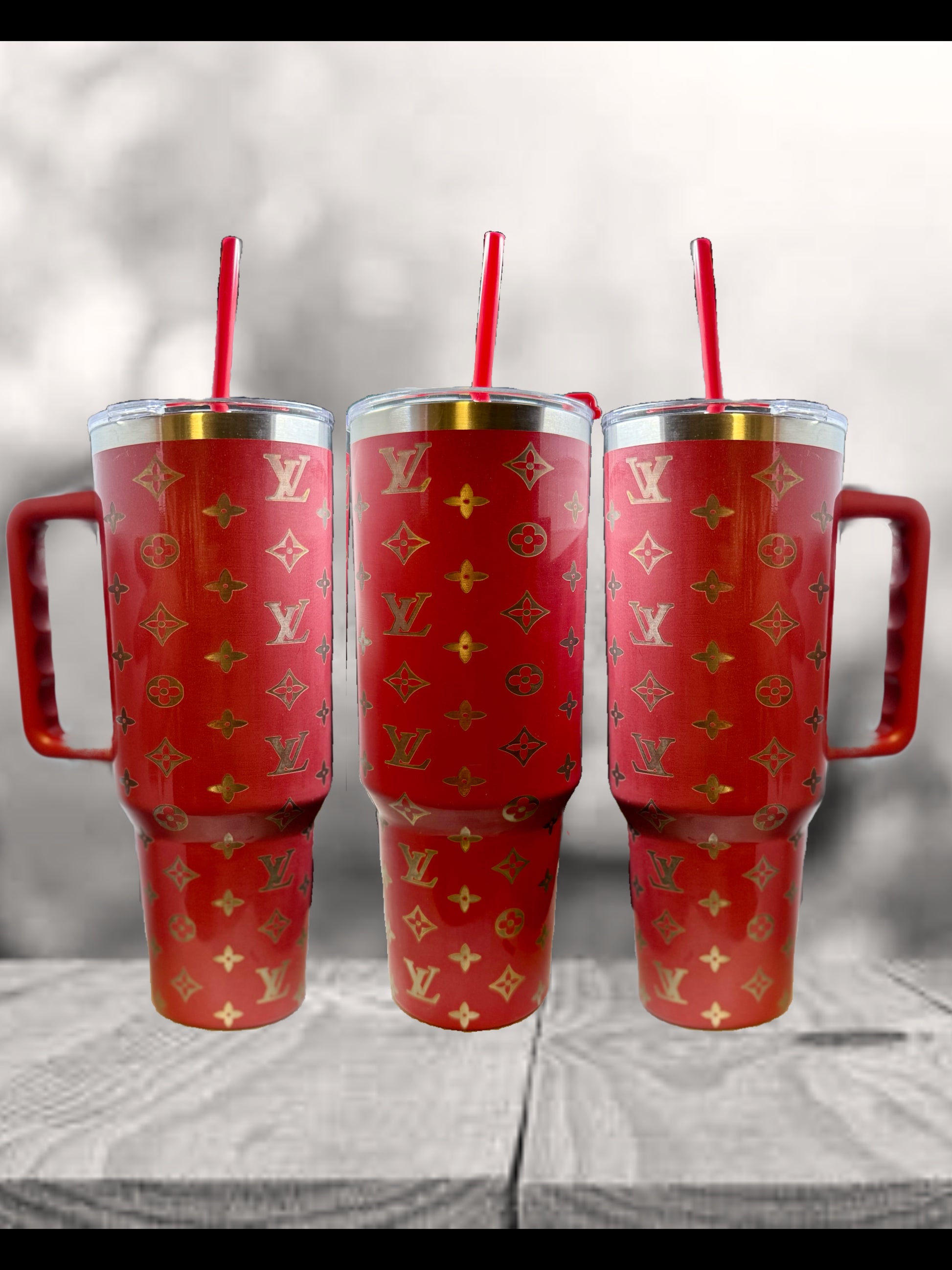 Louis Vuitton Inspired Gold Etched Engraved 40oz Stainless Steel Tumbler