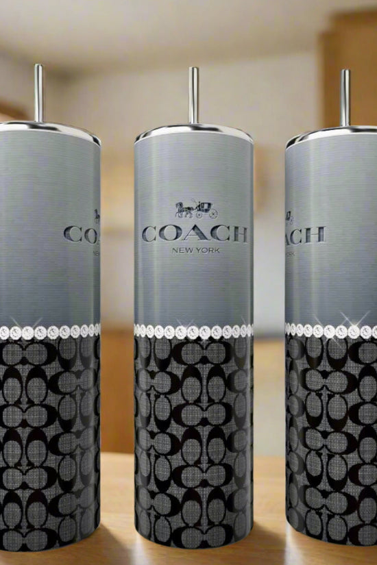 Coach Grey Black Pearl 20oz Skinny Tumbler
