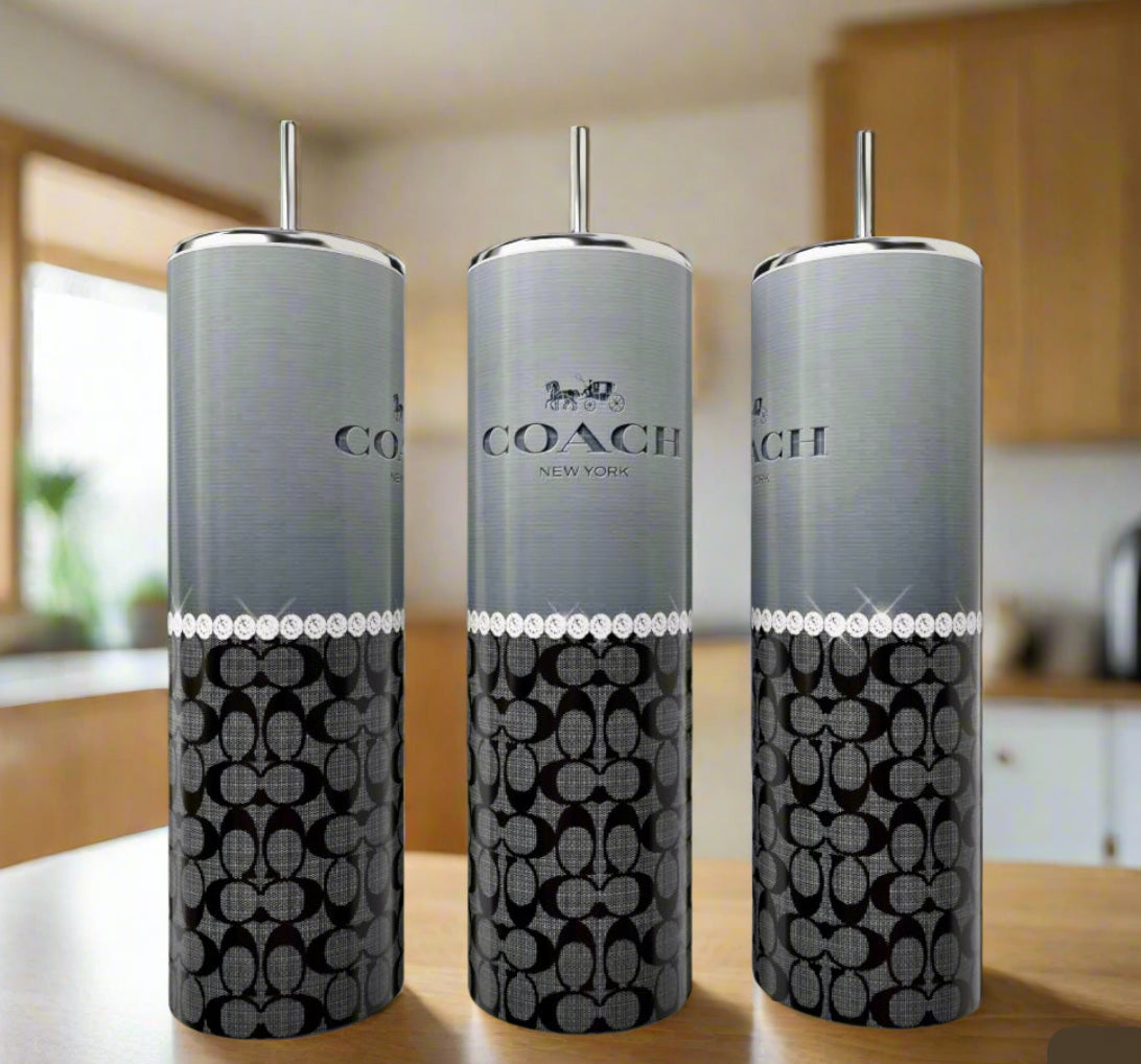 Coach Grey Black Pearl 20oz Skinny Tumbler