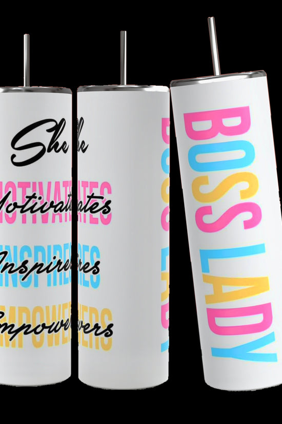This Kreative Kreationz set includes three chic drinkware items with inspiring messages. The first tumbler displays 