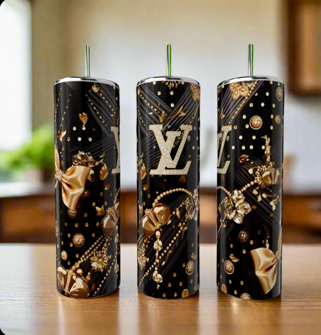 Louis Vuitton Black & Gold 20oz Tumbler