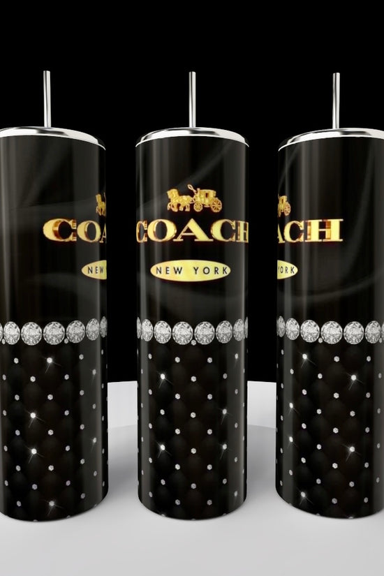 Coach Pearl Black & Gold 20oz Skinny Tumbler