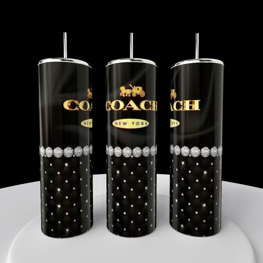 Coach Pearl Black & Gold 20oz Skinny Tumbler