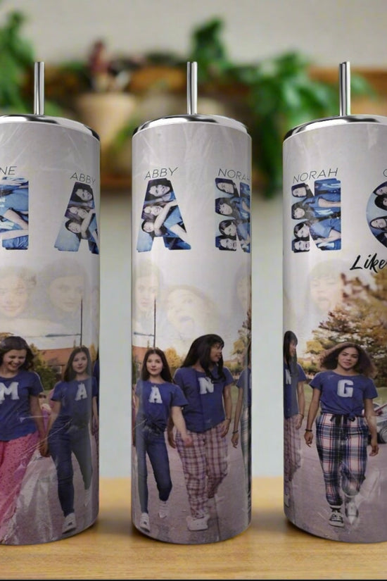 The Kreative Kreationz Ginny & Georgia MANG Girls 20oz Tumbler showcases a collage of four girls in 