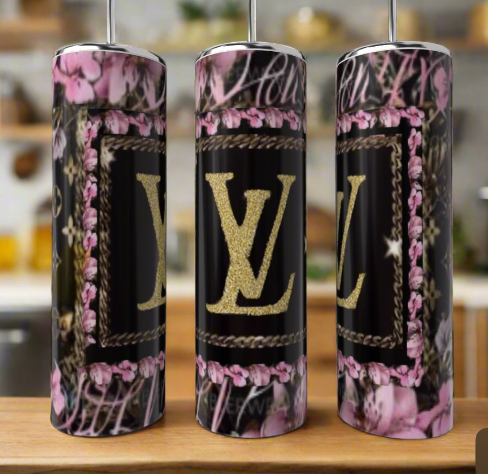 LV Pink & Black Black 20oz Tumbler