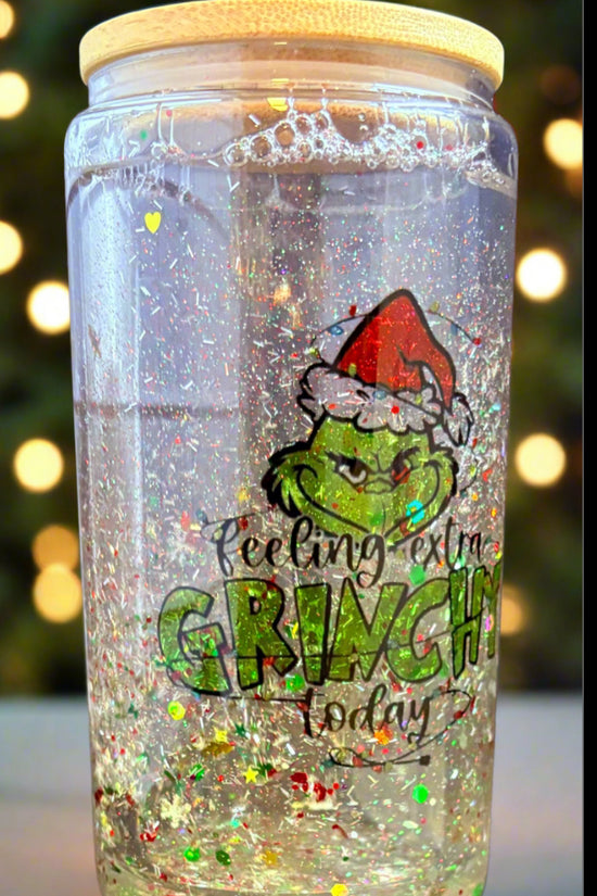 The Grinch loading 16oz glass  Grinchy Today - Snowglobe Tumbler-16oz