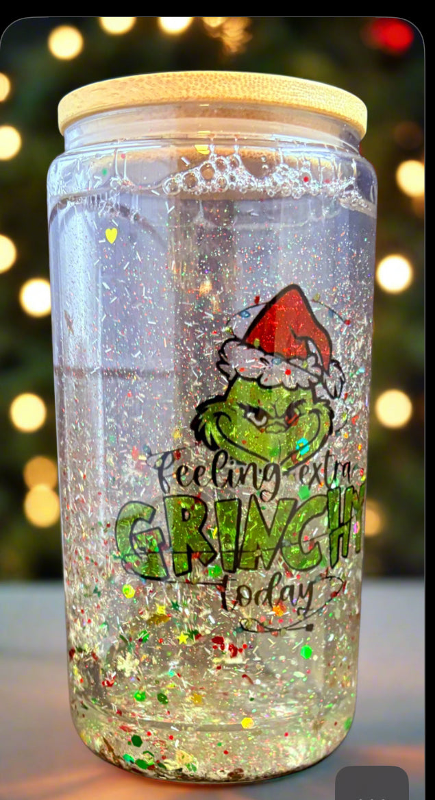 The Grinch loading 16oz glass  Grinchy Today - Snowglobe Tumbler-16oz