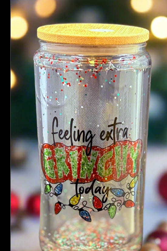 Feeling extra Grinch Snowglobe Tumbler-16oz