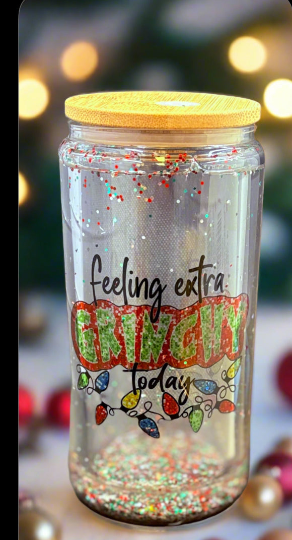 Feeling extra Grinch Snowglobe Tumbler-16oz