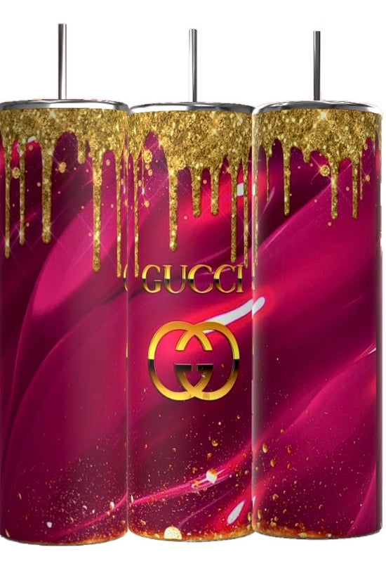 This set includes three 20oz tumblers from Kreative Kreationz, featuring a bold pink and gold design with gold drips on top. The 