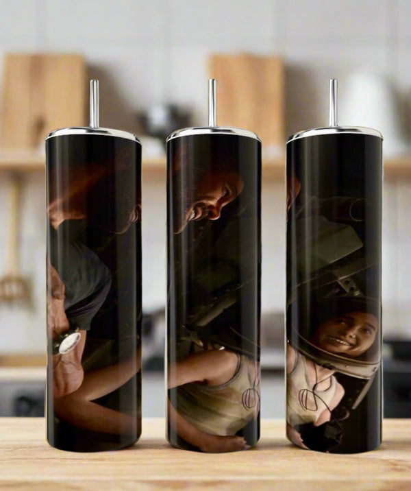 The Last Of Us | The Game Collage | 20oz Skinny Tumblers by Kreative Kreationz feature wraparound game artwork and come with straws—stylish, sustainable drinkware perfect for any occasion.