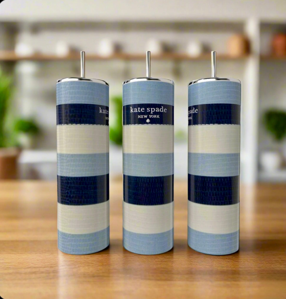 Kate Spade Blue Stripe 20oz Skinny Tumbler