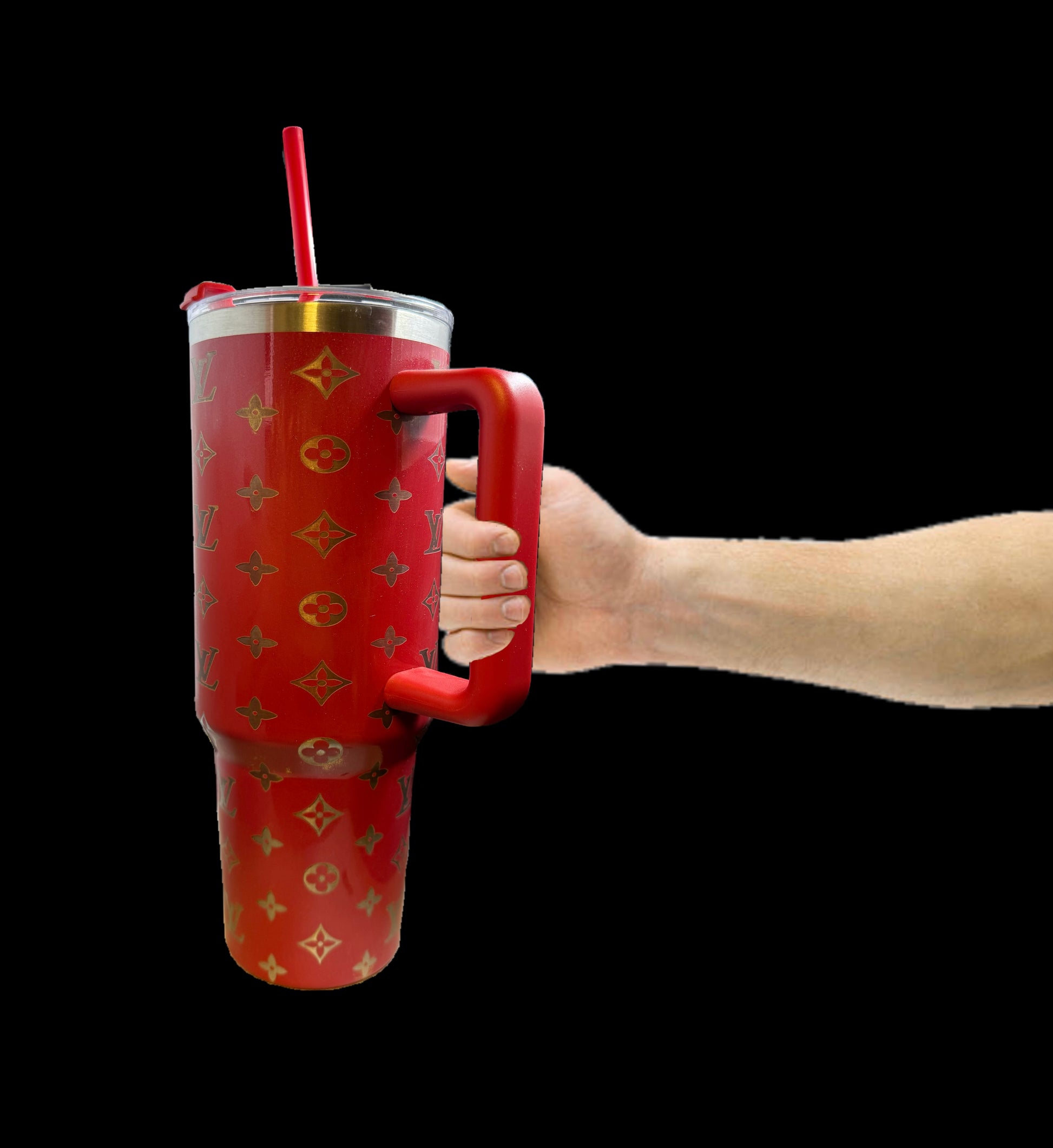 Louis Vuitton Inspired Gold Etched Engraved 40oz Stainless Steel Tumbler