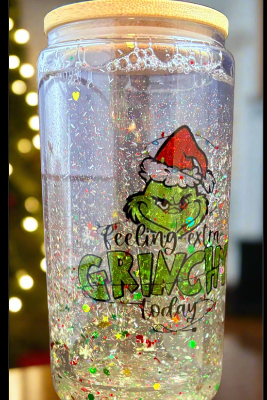 The Grinch loading 16oz glass  Grinchy Today - Snowglobe Tumbler-16oz