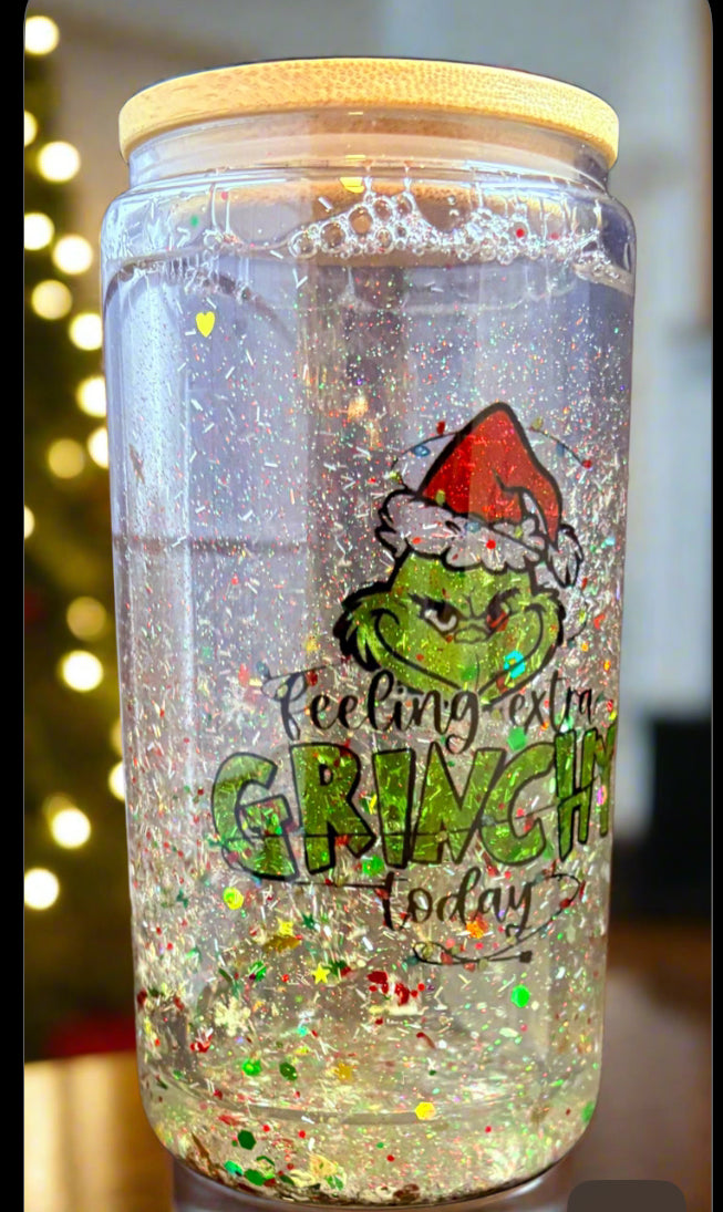The Grinch loading 16oz glass  Grinchy Today - Snowglobe Tumbler-16oz