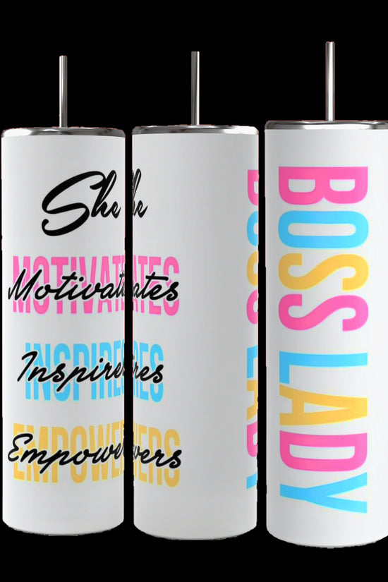Three sleek white tumblers by Kreative Kreationz feature uplifting designs: 