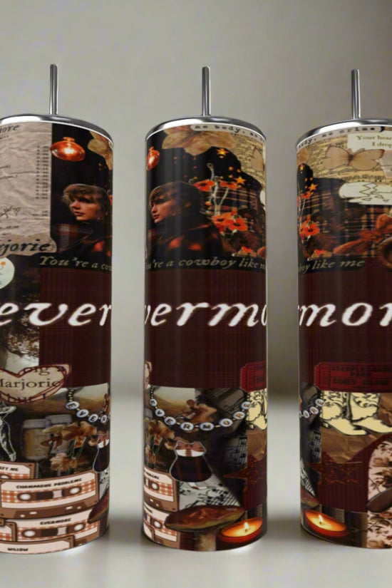 Evermore Collage Polaroid Taylor Swift 20oz Skinny Tumbler