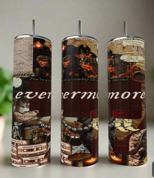 Evermore Collage Polaroid Taylor Swift 20oz Skinny Tumbler