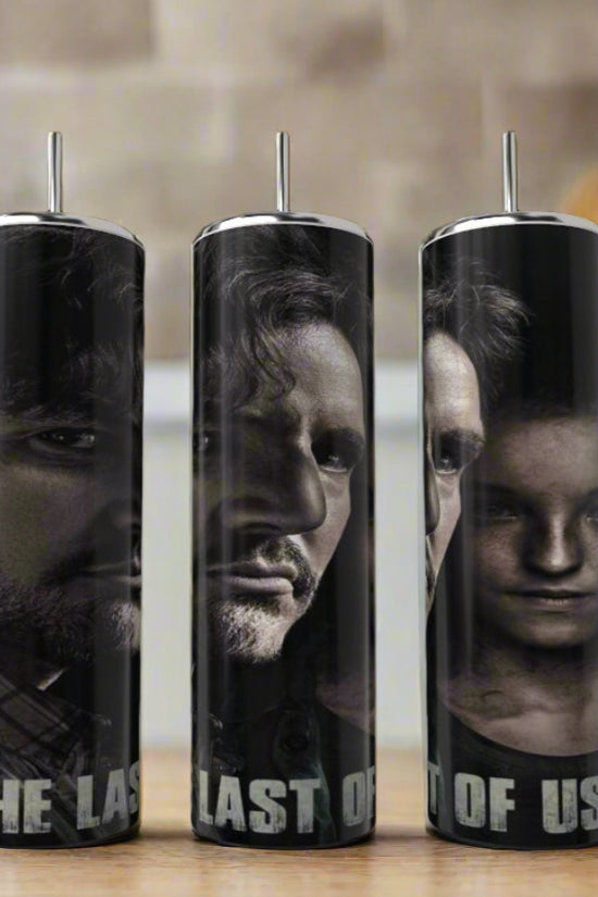 Three Kreative Kreationz CLast Of Us Fans 20oz Tumblers with straws feature close-ups of two 