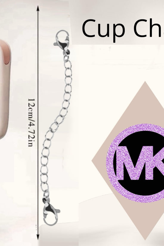 The MK Cup Charm by Kreative Kreationz is a handcrafted tumbler accessory with a glittery pink 