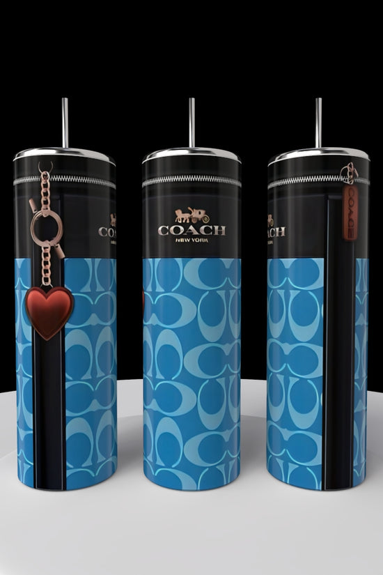 Coach Deep Blue Red Heart 20oz Skinny Tumbler