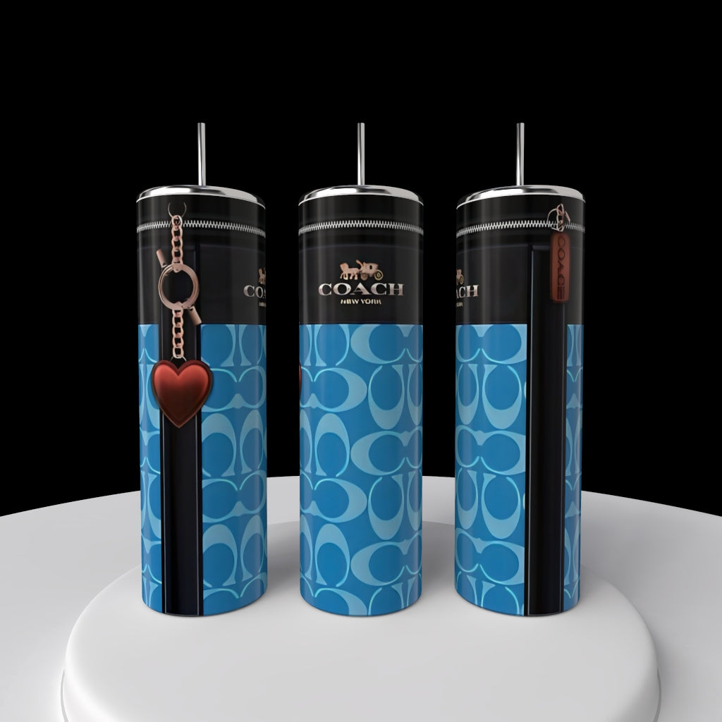 Coach Deep Blue Red Heart 20oz Skinny Tumbler