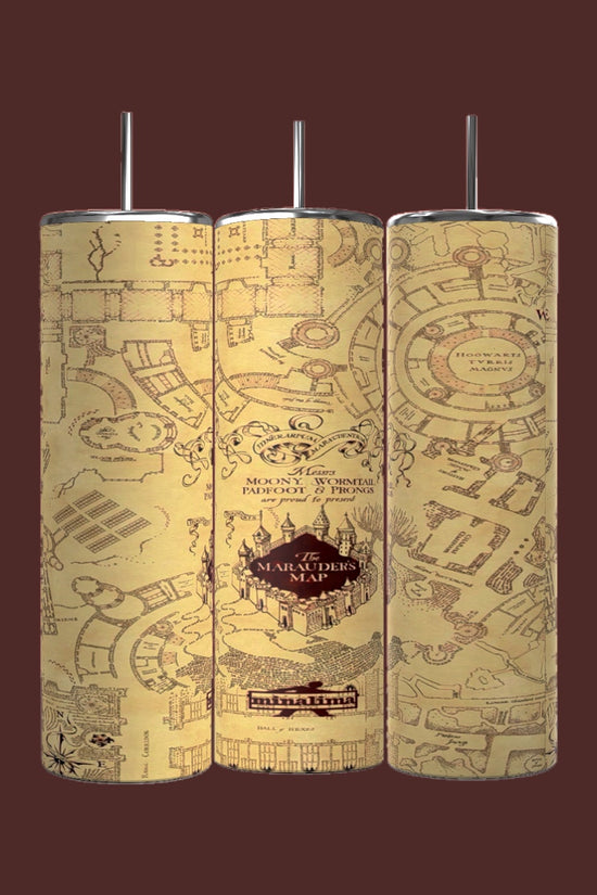 Three cylindrical candles feature intricate, vintage-style maps labeled 