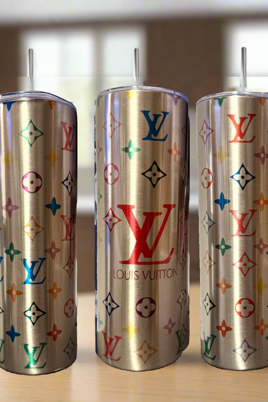 LV Multicolor Silver Stainless Steel Inspired 20oz Tumbler