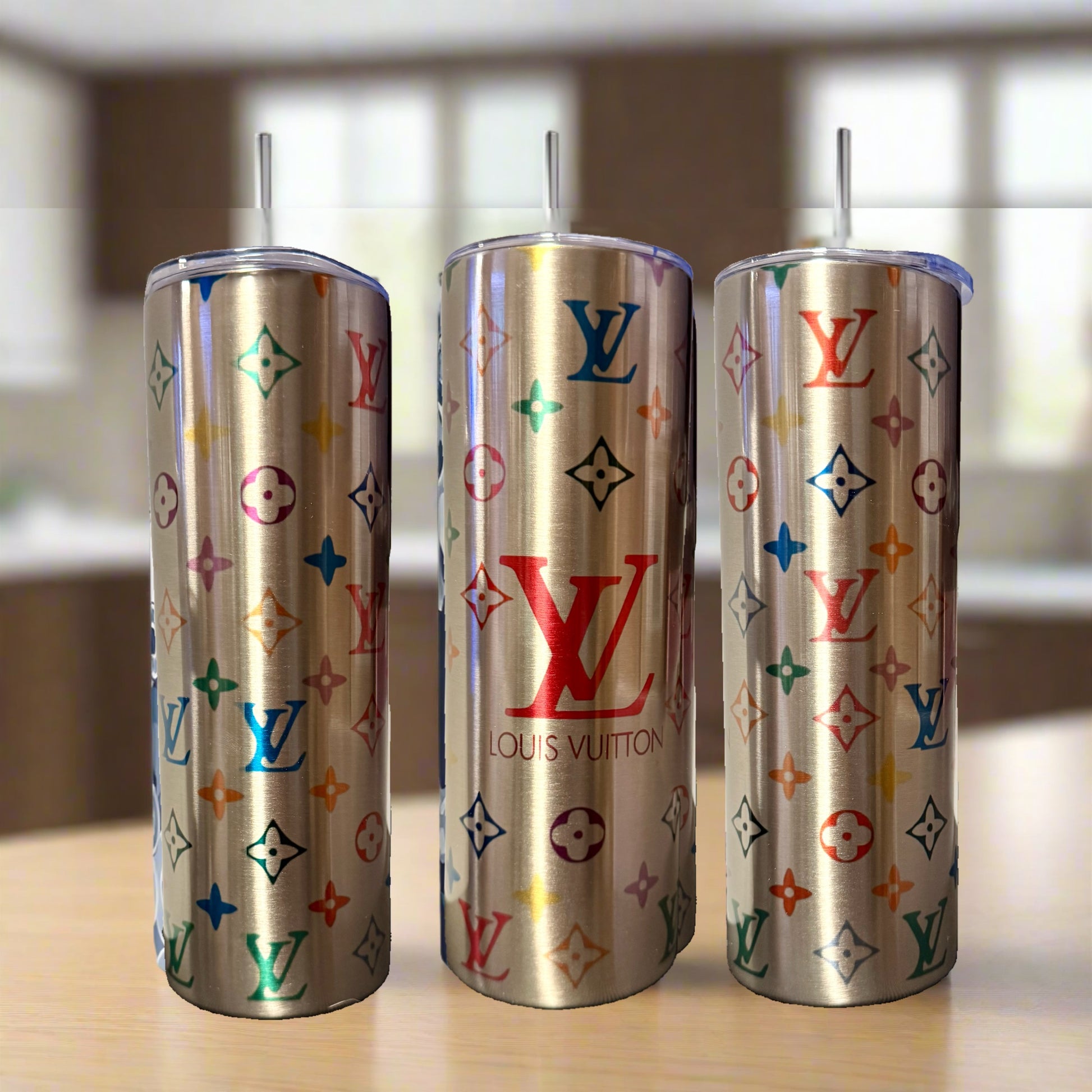 LV Multicolor Silver Stainless Steel Inspired 20oz Tumbler