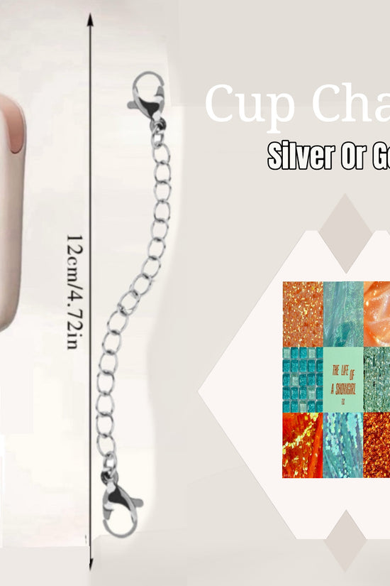 The Life of a Showgirl Charm Dangle by Kreative Kreationz is a cup accessory with a colorful rectangular pendant and lobster clasp silver chain (12cm/4.72in), attached to the handle. Inset highlights the unique charm design. Text: 