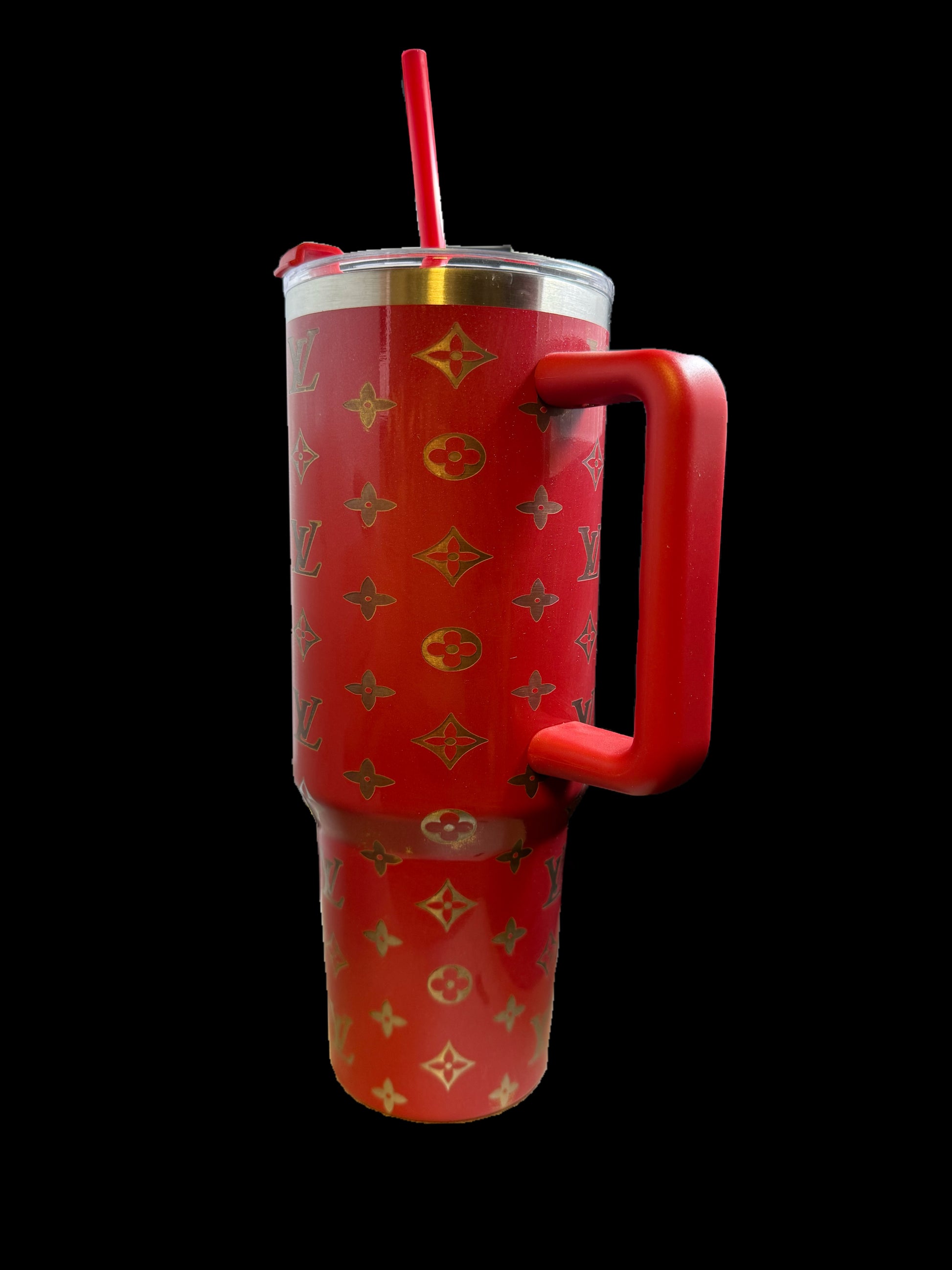 Louis Vuitton Inspired Gold Etched Engraved 40oz Stainless Steel Tumbler