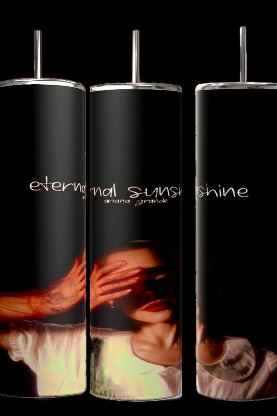 Kreative Kreationz presents the External Sunshine 20oz Tumbler, boasting a sleek black design adorned with a unique artistic portrayal of a person covering their face. The words 