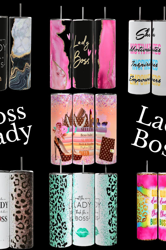 Explore Kreative Kreationz's vibrant 20 oz Boss Lady tumblers designed with 