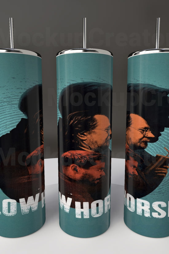 Three Kreative Kreationz Slow Horses 20oz stainless steel tumblers with silhouettes and 