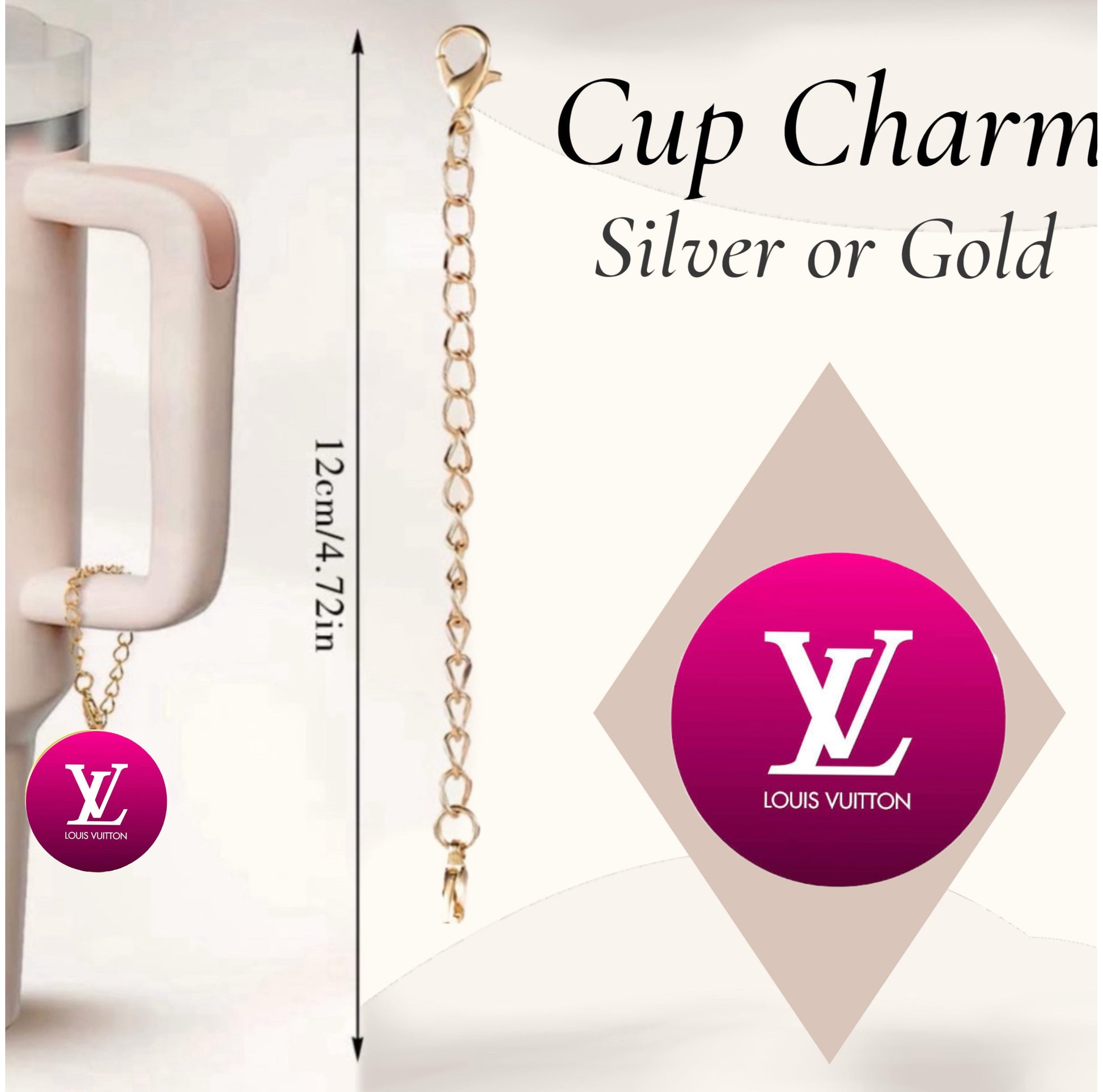 Pink LV Charm Dangle | Cup Accessory