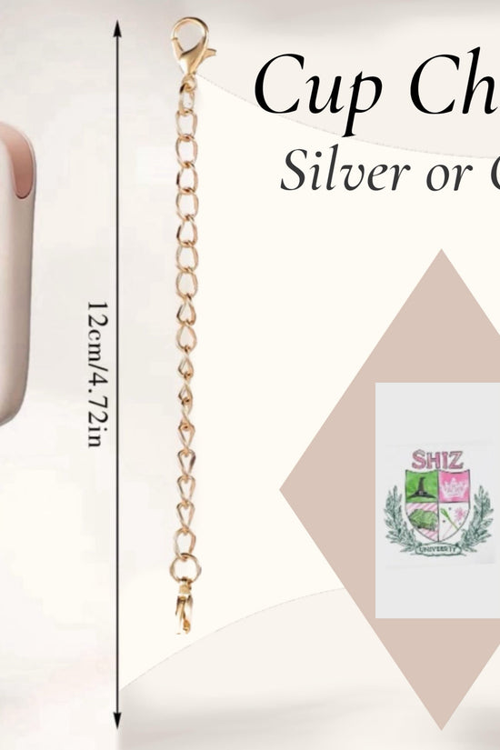 The Kreative Kreationz Wicked Shitz University Charm Dangle is a personalized cup accessory in silver or gold, featuring a 