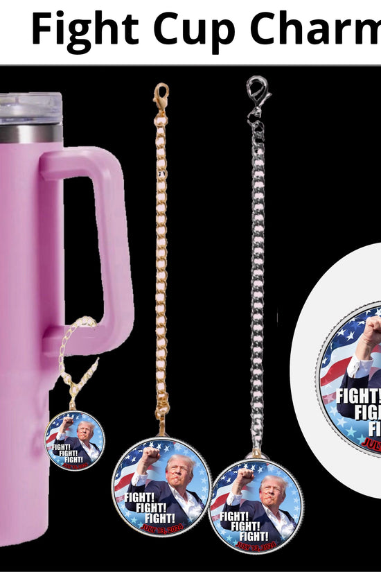 Enhance your tumbler with Kreative Kreationz's Fight Fight Fight Charm Dangle cup accessory. Featuring a man charm and the phrase 