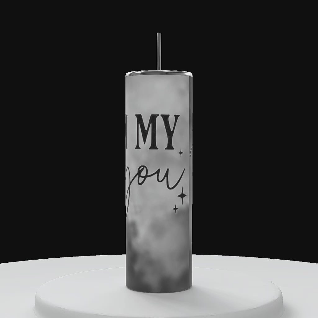 tumbler rotating to show 360 degree angle with black and white clouds that say "in my F you Era"